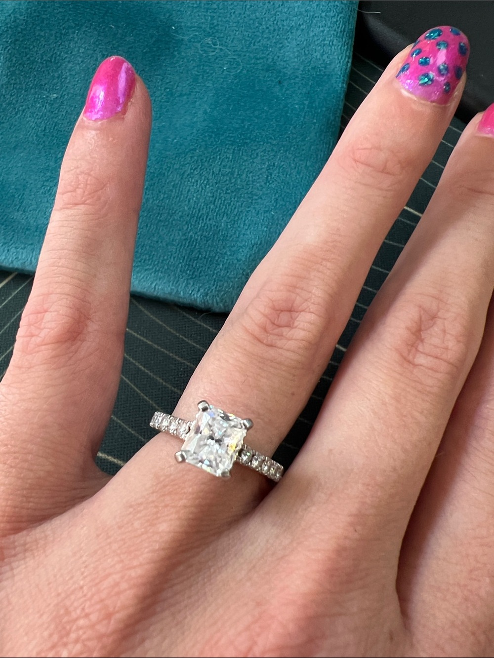 Rectangular Solitaire moissanite Pavé Engagement Ring size 5 SOLID